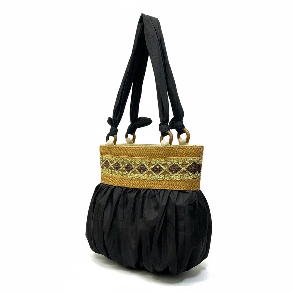🟡 Boho Wayan Natural Wear Beaded Straw Shoulder Bag
